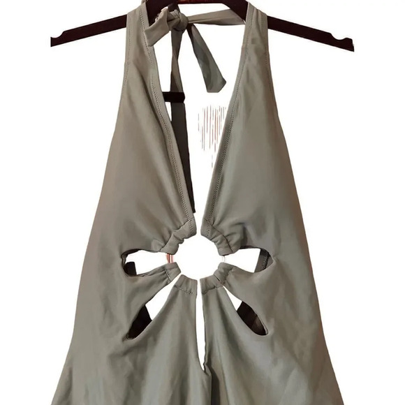 CUPSHE Olive Green Halter One Piece Swimsuit with Cutout & Ring Detail - Picture 2 of 3